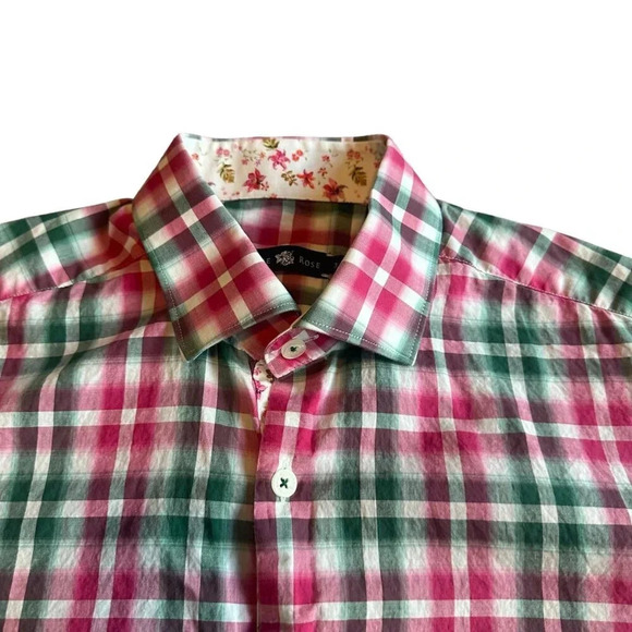 Stone Rose Short Sleeve Button Down Shirt Plaid Embroidered Size Medium 3 Men's - Picture 2 of 12